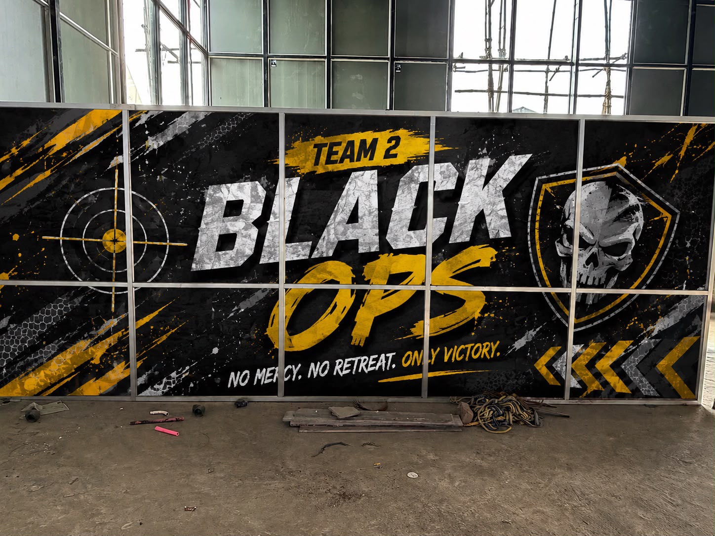 The Black Ops team wall — no mercy, no retreat
